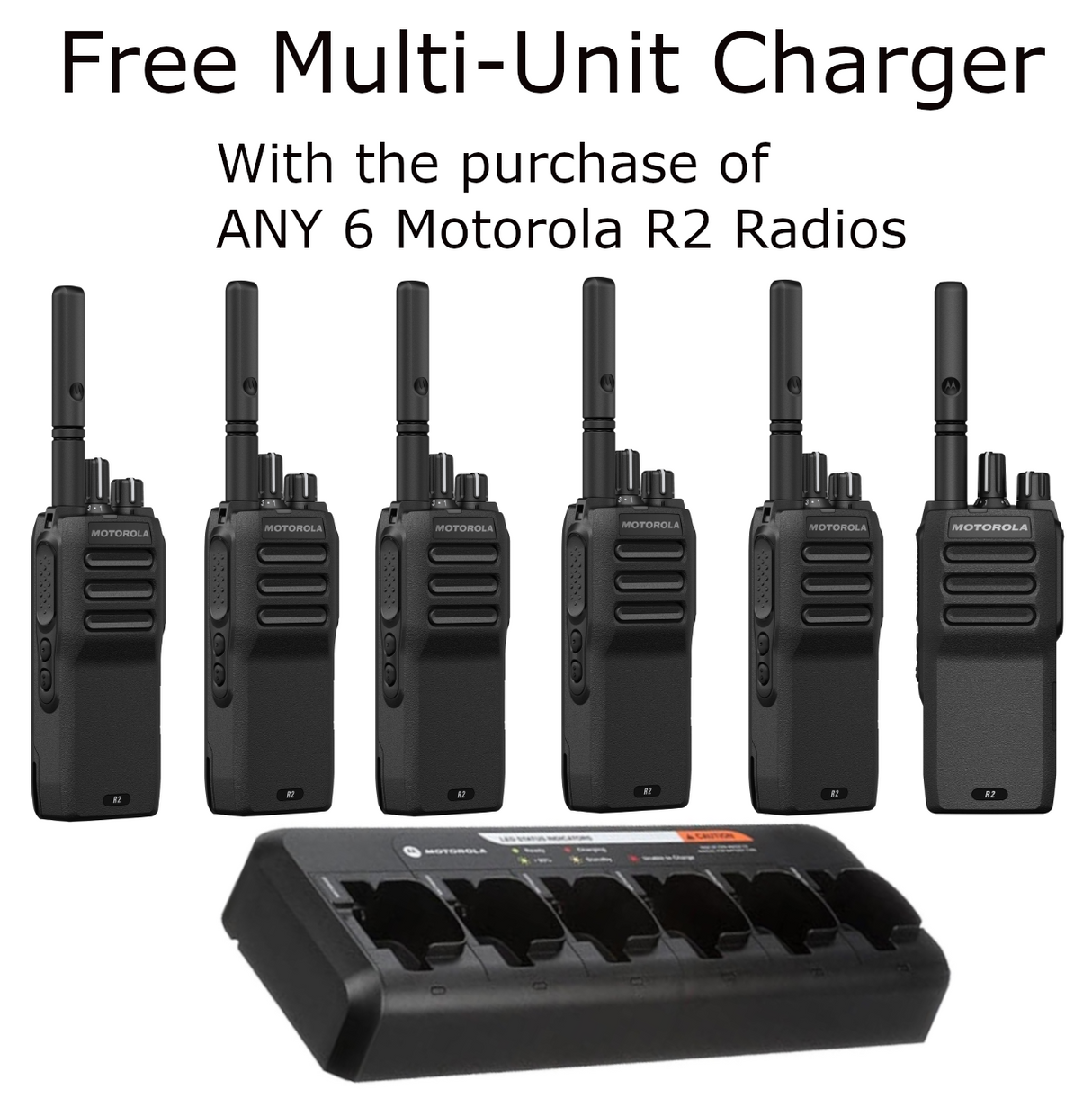 Motorola MOTOTRBO R2 Two-Way Radio – Durable, High-Performance, Discount - VHF & UHF | Analog & Digital Options | 6 Radios & Free Multi-Unit Charger
